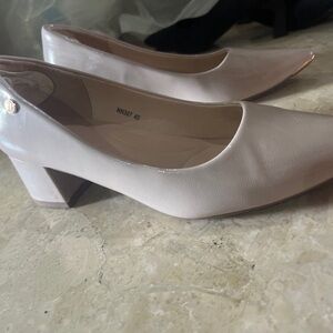 Elegant Beige Block Heel Shoes